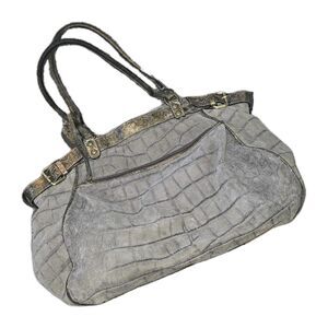 CAVALCANTI Italy Rare Faux Gator Gray Gold Distressed Leather Satchel Handbag